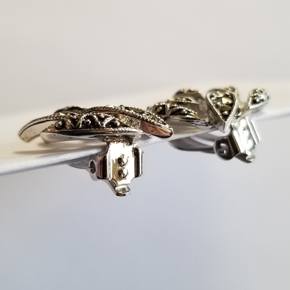 Vintage earrings D'Orlan clip on silver tone spike spiky marcasite - Picture 4 of 12